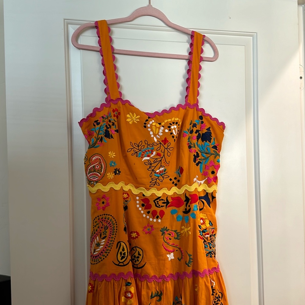 Anthropologie Maeve Sunset Colorful Embroidered Midi Dress